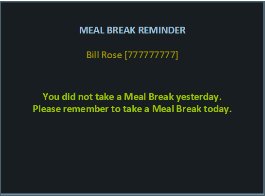 Meal Break Reminder Alert - WalTer T6 and T11 Biometric Time Clocks